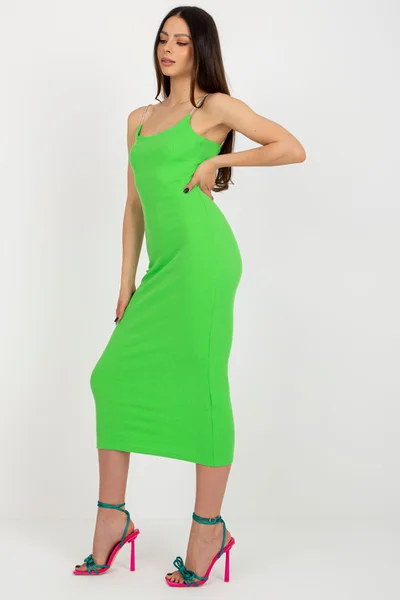 Neon zelené dámské přiléhavé midi šaty FPrice
