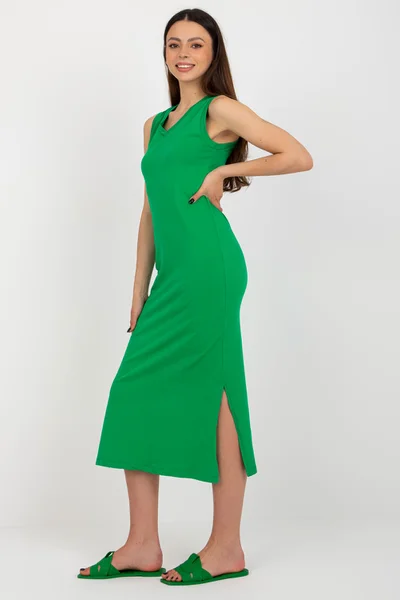 Dámské zelené midi šaty rovný střih s rozparkem FPrice
