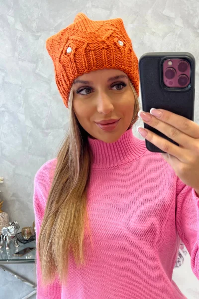 Dámská oranžová zimní beanie čepice Kesi