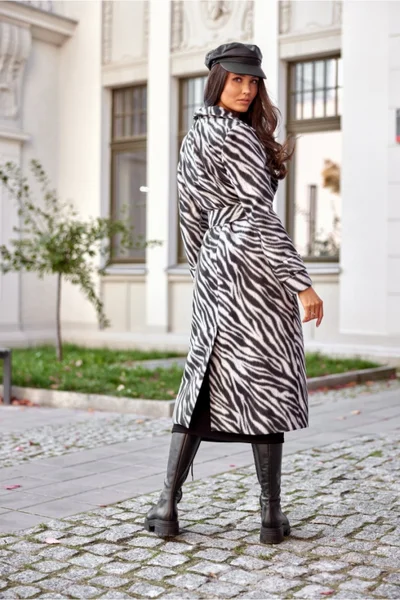 Černo-bílý dámský nadčasový kabát Roco Fashion zvířecí vzor