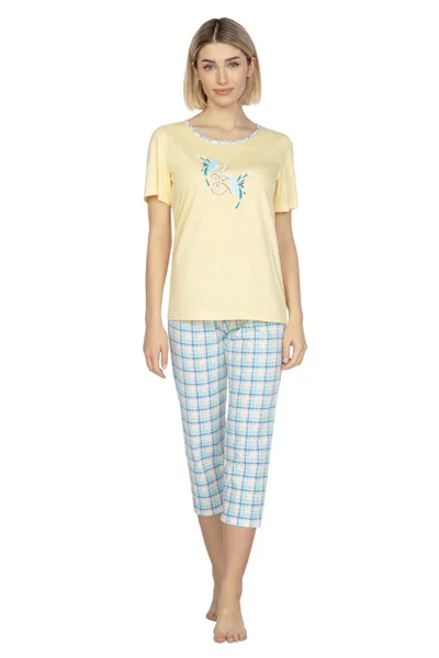 Pastelové dámské bavlněné pyžamo s capri kalhotami Regina