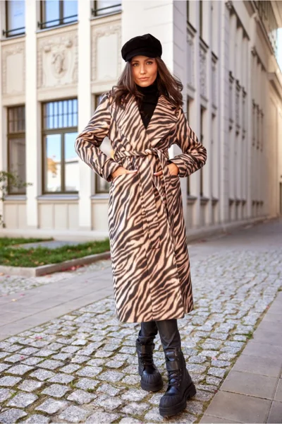 Moderní dámský kabát Roco Fashion zvířecí vzor