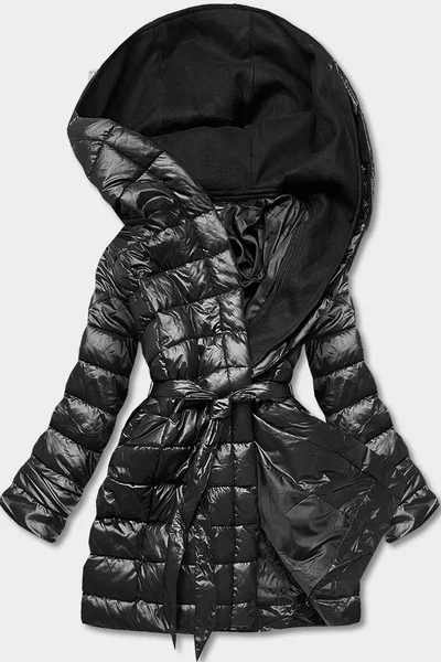 Černý metalický prošívaný kabát s kapucí MINORITY
