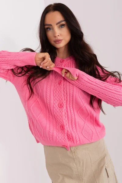 Elegantní růžový dámský propínací svetr AT