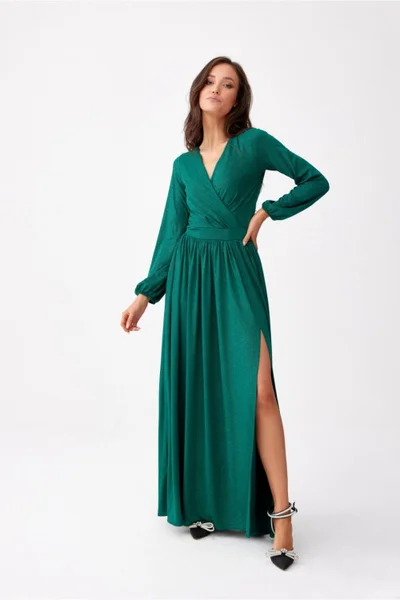 Elegantní večerní dámské dlouhé šaty v zelené barvě Roco Fashion