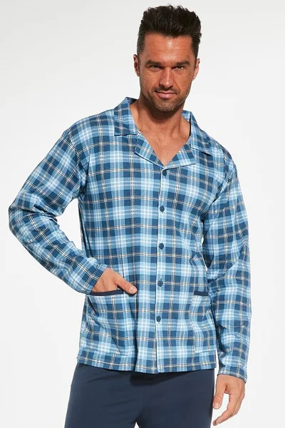 Tmavě modré pánské pyžamo s kostkovanou košilí Cornette plus size
