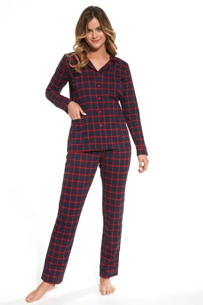Vínové dámské pyžamo s propínací košilí Cornette