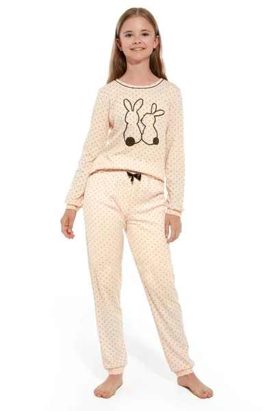 Béžové dívčí pyžamo se zajíčky Cornette