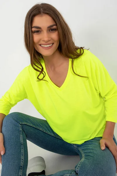 Neon žluté dámské tričko V-neck FPrice univerzální velikost