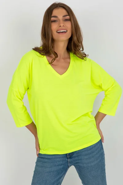 Neon žluté dámské tričko V-neck FPrice univerzální velikost