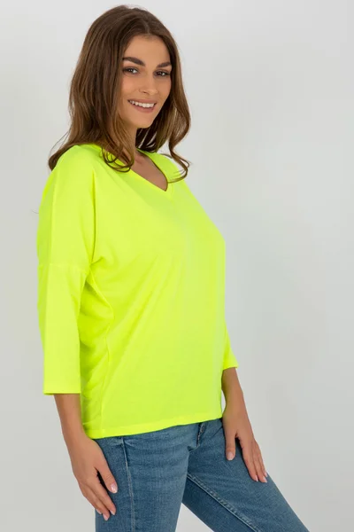 Neon žluté dámské tričko V-neck FPrice univerzální velikost