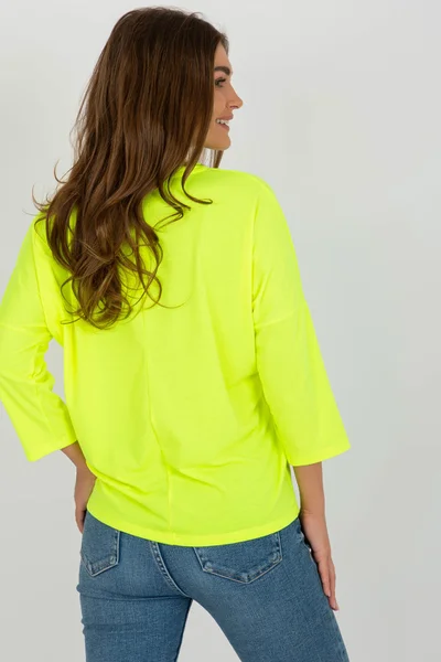 Neon žluté dámské tričko V-neck FPrice univerzální velikost