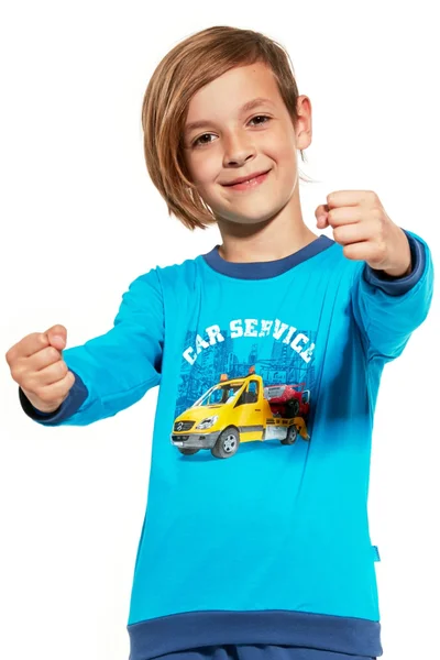 Modré pyžamo pro chlapce s potiskem auta Cornette
