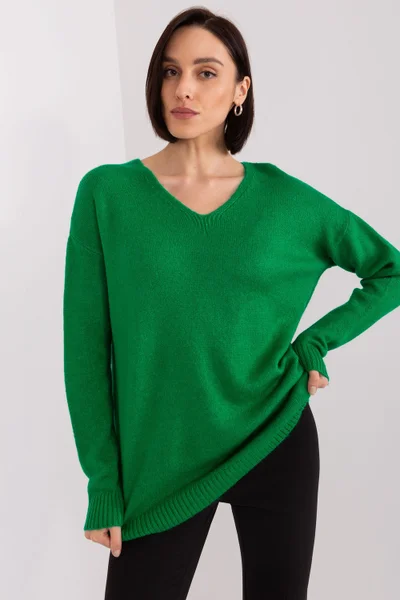 Zelený dámský pulovr Rue Paris volný střih