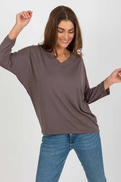 Pohodlné dámské tričko s volnými rukávy FPrice hnědé
