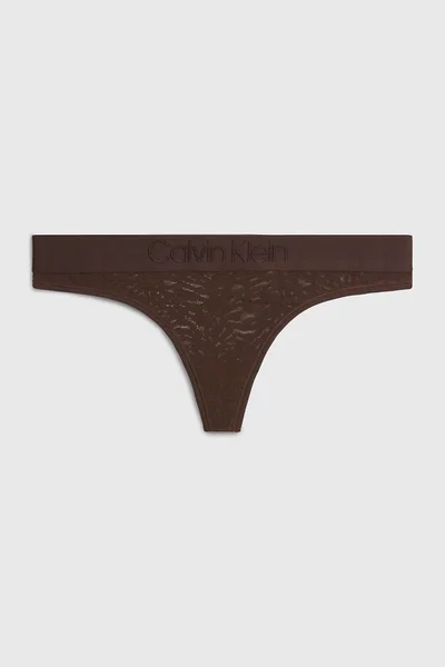 Tmavě hnědá vzorovaná nylonová tanga Calvin Klein