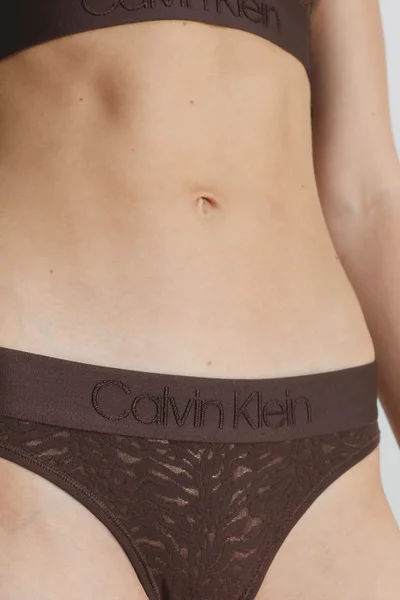 Tmavě hnědá vzorovaná nylonová tanga Calvin Klein