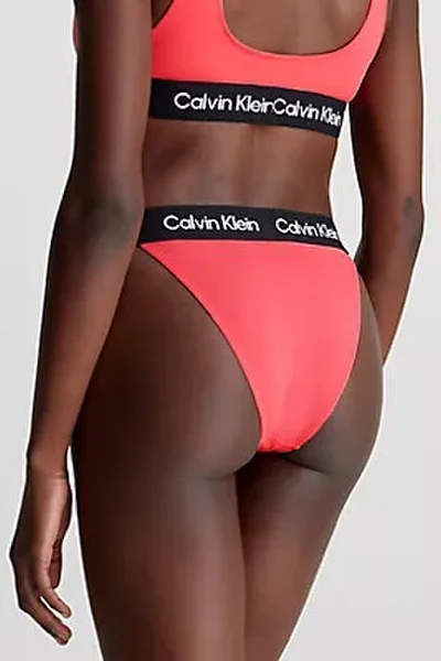Korálové dámské plavkové kalhotky s ozdobnou gumou Calvin Klein