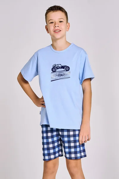 Modré pyžamo pro chlapce s kostkovanými šortkami Taro