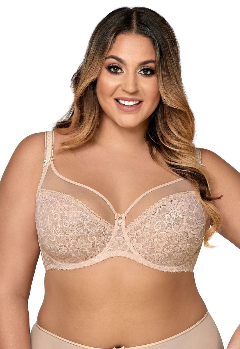 Tělová dámská podprsenka s krajkou pro velké poprsí Ava plus size, Béžová 75/K i41_73817_2:béžová_3:75/K_