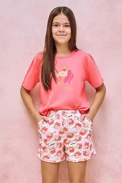 Růžovo-bílé pyžamo pro dívky se šortkami Taro