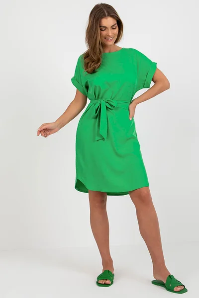 Pohodlné zelené dámské šaty na zavazování FPrice