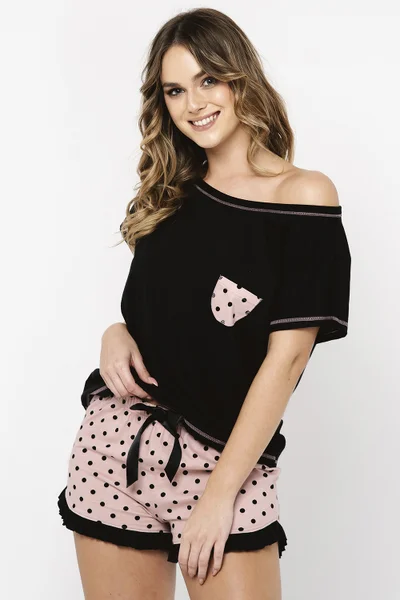 Růžovo-černé dámské roztomilé pyžamo se šortkami Italian Fashion