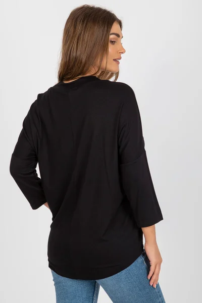 Pohodlné dámské černé tričko s 3/4 rukávem FPrice