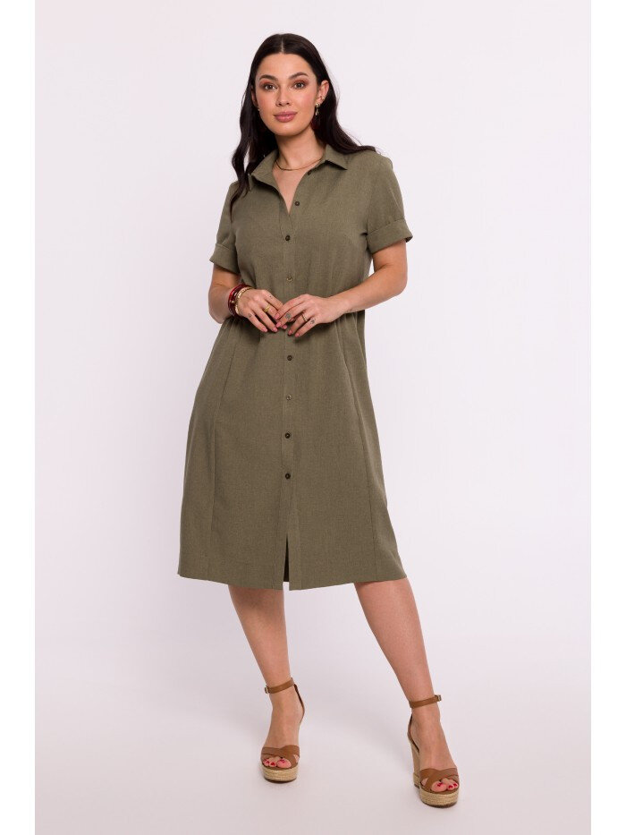 Khaki zelené dámské propínací šaty BeWear, EU XL i529_421086659750141986