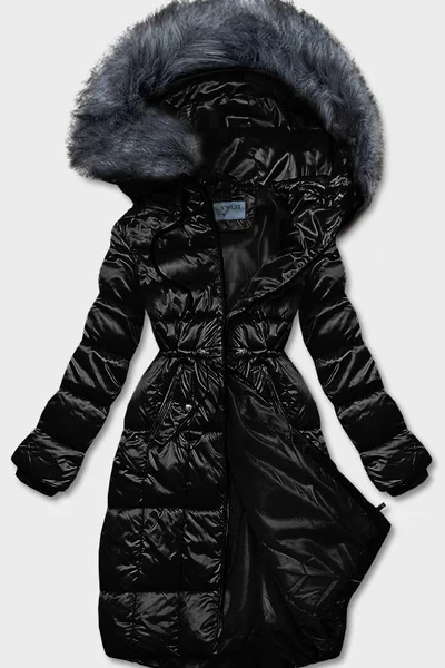 Černý lesklý dámský prošívaný kabát S'WEST
