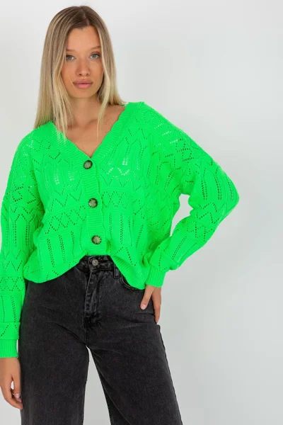Dámský zelený prolamovaný svetr s knoflíky Rue Paris