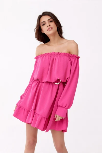 Růžové letní mini šaty se spadlými rameny Roco Fashion