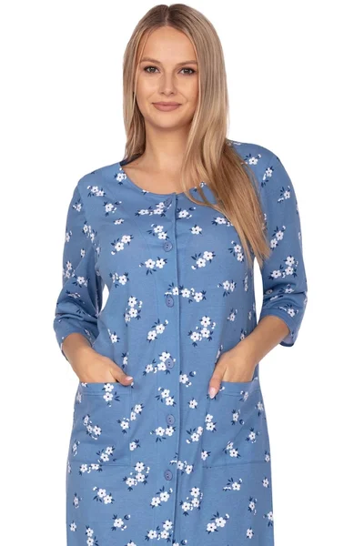 Modrá propínací dámská noční košile s kapsami Regina