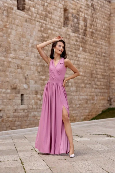 Společenské dlouhé růžové šaty Roco Fashion