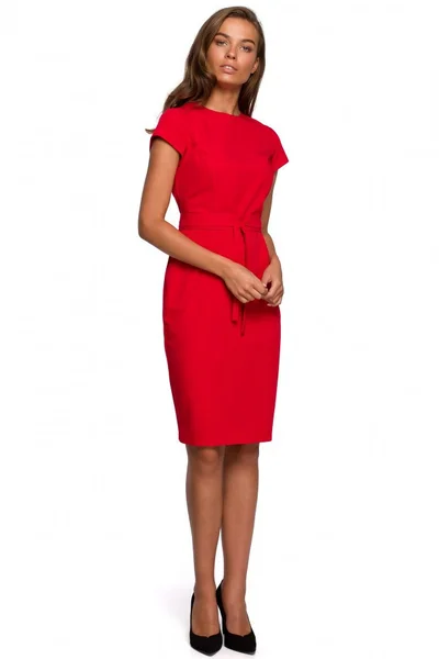Červené pouzdrové dámské šaty s krátkým rukávem STYLOVE