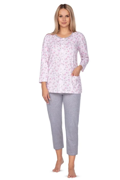 Růžovo-šedé dámské pyžamo s propínací blůzou Regina 3XL