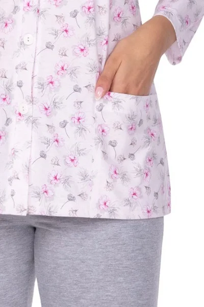 Růžovo-šedé dámské pyžamo s propínací blůzou Regina 3XL