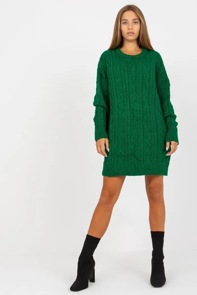 Dámský zelený dlouhý svetr s kulatým výstřihem Rue Paris