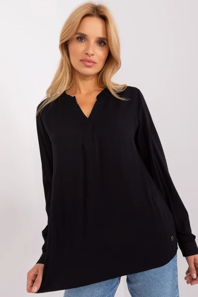 Jednoduché dámské volné černé tričko s dlouhým rukávem Sublevel
