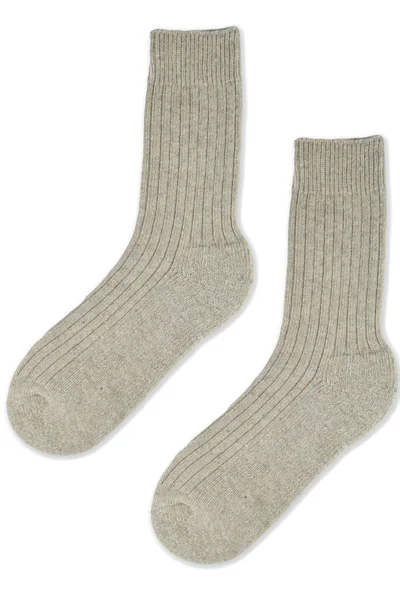 Béžové dámské žebrované ponožky s vlnou Noviti