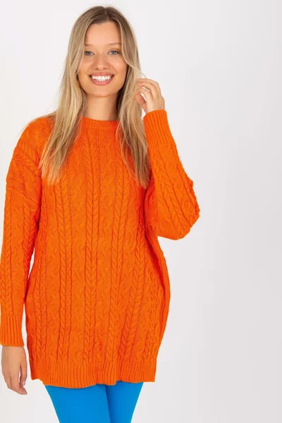 Dámský oranžový dlouhý svetr s kulatým výstřihem Rue Paris
