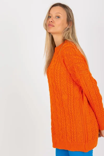 Dámský oranžový dlouhý svetr s kulatým výstřihem Rue Paris