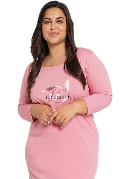 Světle růžová pohodlná noční košile s dlouhým rukávem Taro plus size