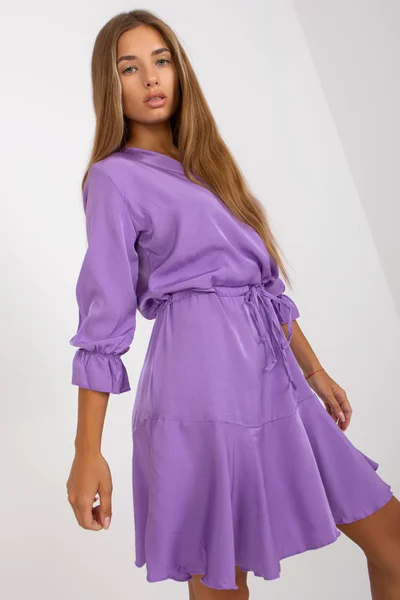 Lila dámské mini šaty s nabíranými rukávy FPrice