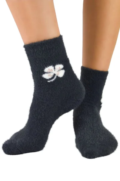 Tmavě šedé dámské hřejivé ponožky s čtyřlístkem Noviti