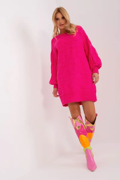 Neon růžové dámské pletené mini šaty FPrice