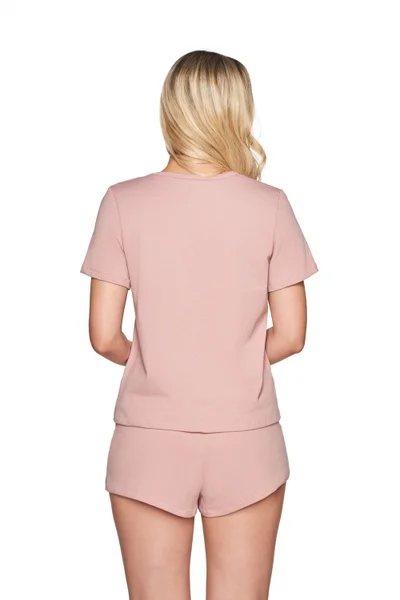 Pudrově růžové dámské bavlněné pyžamo Gorteks tričko a šortky