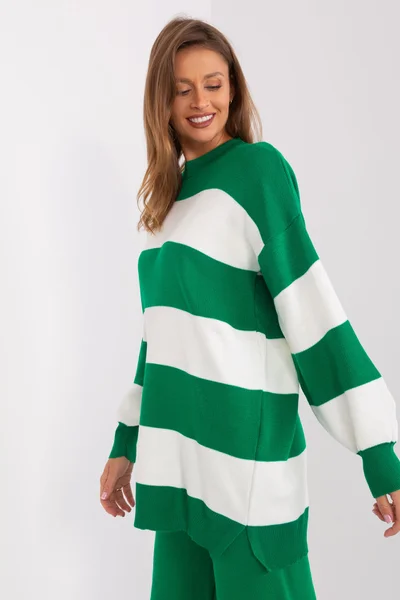 Zeleno-bílý dámský pruhovaný svetr FPrice