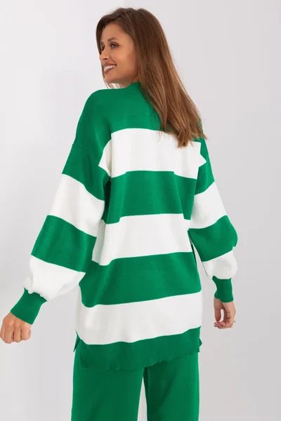 Zeleno-bílý dámský pruhovaný svetr FPrice