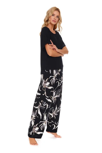 Černo-bílé dámské pyžamo s dlouhými kalhotami DOCTOR NAP